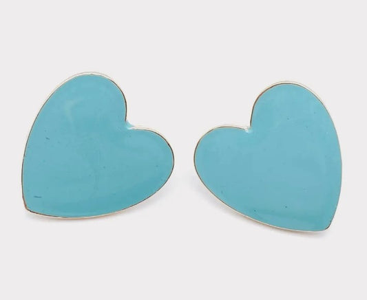Aqua Blue Fashion Heart-shaped Ear Studs | Enamel Earrings