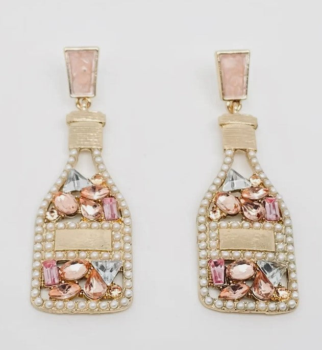 Hollow Rhinestone Bottle/Champagne Earrings