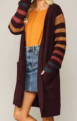 Solid and Stripe Mixed Cardigan Sweater