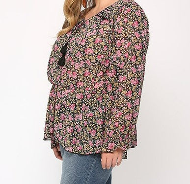 Chiffon Top Floral Printed with Elastic Waist - Curvey