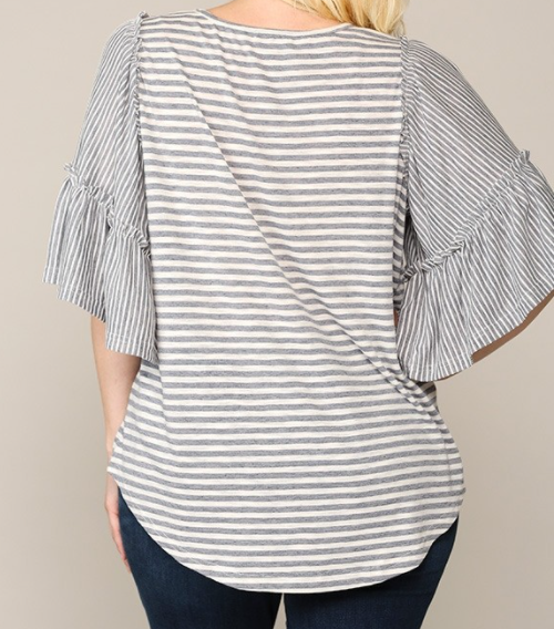 Stripe Tunic Flutter Sleeve Top (Extended Sizes Available)