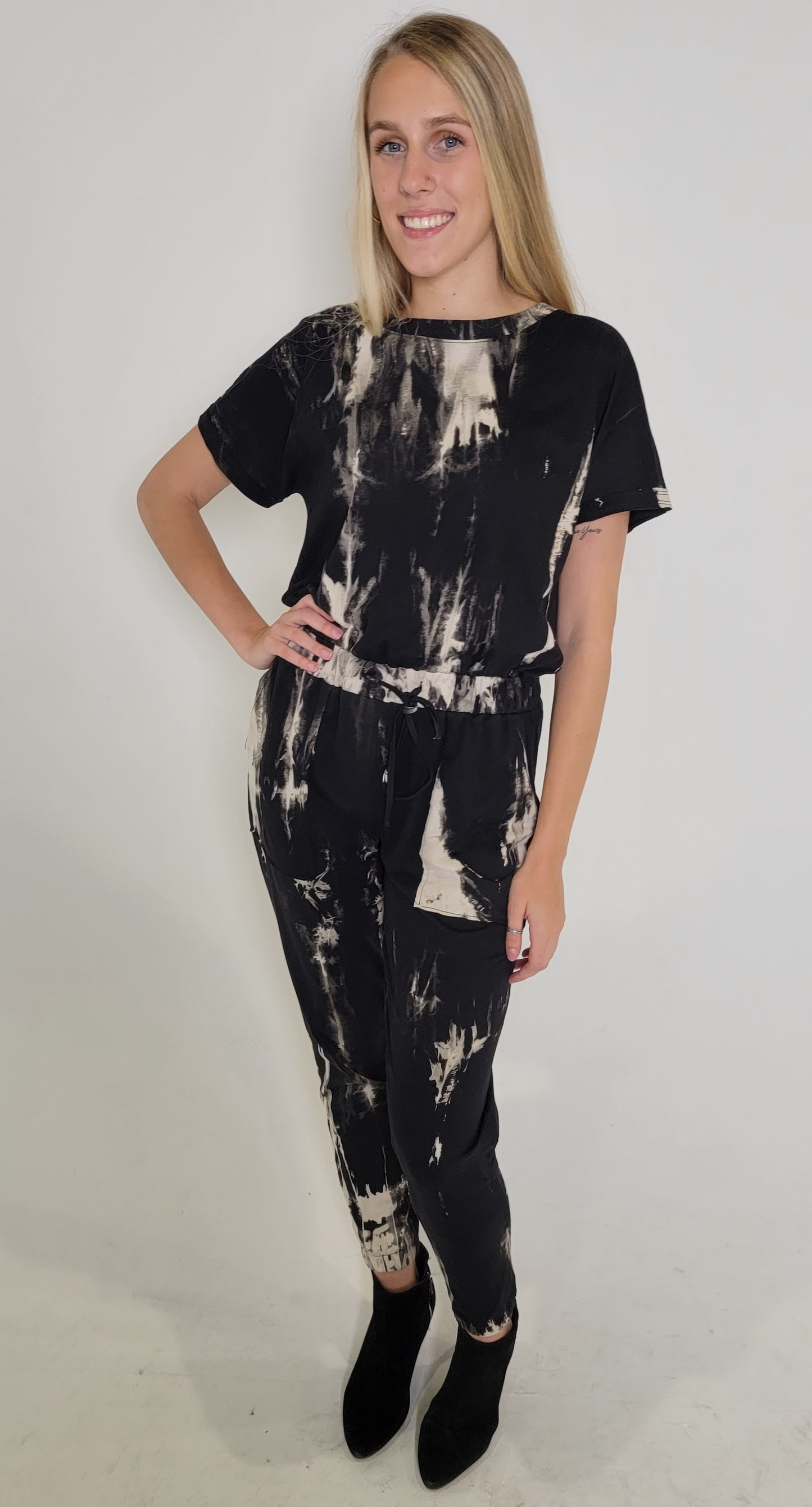 Take Me Out Tonight Tie Dye Short Sleeve Jumpsuit